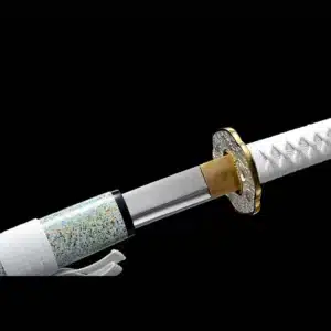 Handmade Japanese Samurai Katana Sword Pattern Steel Blade Moire Full Tang With Bo Hi Green Saya