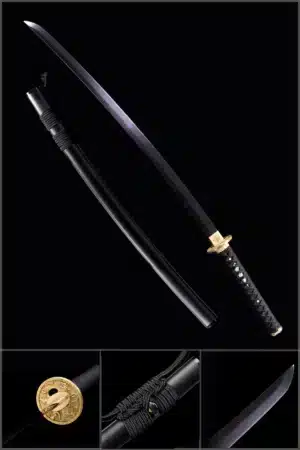 Handmade Japanese Samurai Katana Sword Pattern Steel Blade With Black Scabbard Copper Fitting