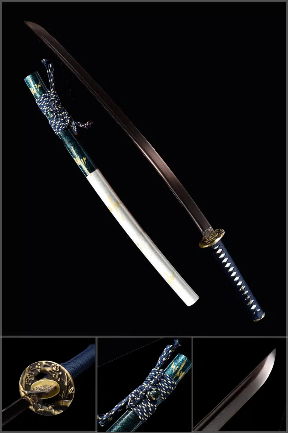 Handmade Japanese Samurai Katana Sword Pattern Steel Full Tang Red Blade With White Scabbard