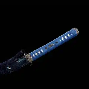 Handmade Japanese Samurai Katana Sword Pattern Steel Maple Leaf Blue Baked Blade Blue Saya