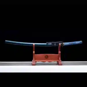 Handmade Japanese Samurai Katana Sword Pattern Steel Maple Leaf Blue Baked Blade Blue Saya