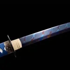 Handmade Japanese Samurai Katana Sword Pattern Steel Maple Leaf Blue Baked Blade Blue Saya