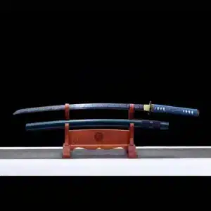 Handmade Japanese Samurai Katana Sword Pattern Steel Maple Leaf Blue Baked Blade Blue Saya