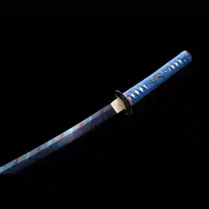 Handmade Japanese Samurai Katana Sword Pattern Steel Maple Leaf Blue Baked Blade Blue Saya