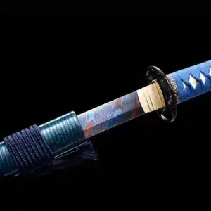 Handmade Japanese Samurai Katana Sword Pattern Steel Maple Leaf Blue Baked Blade Blue Saya