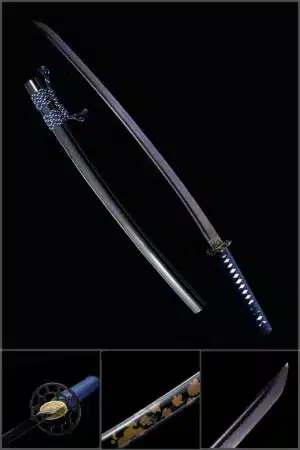 Handmade Japanese Samurai Katana Sword Pattern Steel Purple Blade With Bo Hi Black Saya