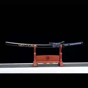 Handmade Japanese Samurai Katana Sword Pattern Steel Purple Blade With Bo Hi Black Saya