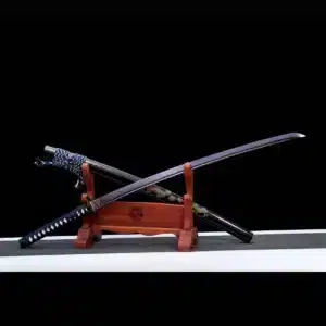 Handmade Japanese Samurai Katana Sword Pattern Steel Purple Blade With Bo Hi Black Saya