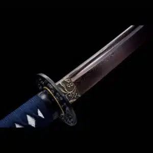 Handmade Japanese Samurai Katana Sword Pattern Steel Purple Blade With Bo Hi Black Saya