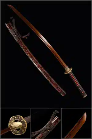 Handmade Japanese Samurai Katana Sword Pattern Steel Red Blade Full Tang With Bo Hi Red Ice Cracks Saya