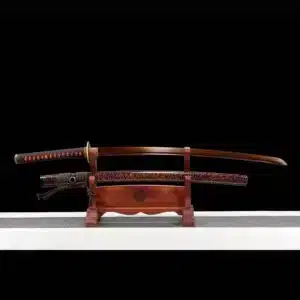 Handmade Japanese Samurai Katana Sword Pattern Steel Red Blade Full Tang With Bo Hi Red Ice Cracks Saya