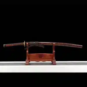 Handmade Japanese Samurai Katana Sword Pattern Steel Red Blade Full Tang With Bo Hi Red Ice Cracks Saya