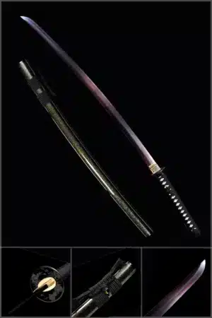 Handmade Japanese Samurai Katana Sword Pattern Steel Red Blade Multi Colored Scabbard