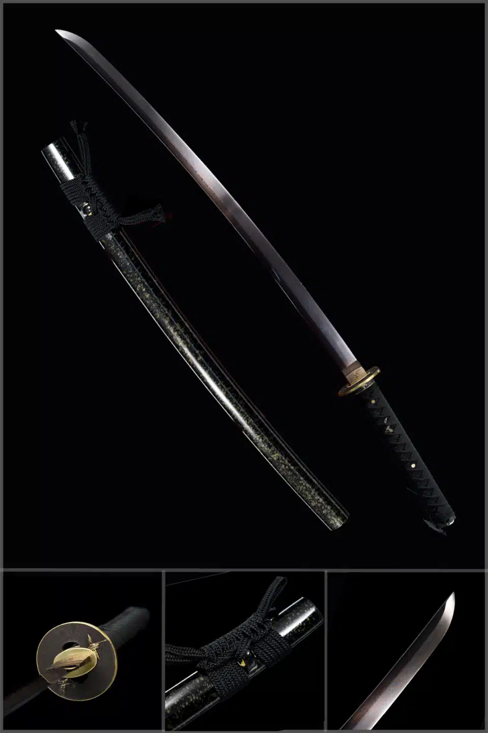 Handmade Japanese Samurai Katana Sword Pattern Steel Red Blade Multi Colored Scabbard Copper Fitting