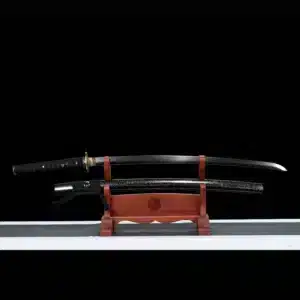 Handmade Japanese Samurai Katana Sword Pattern Steel Red Blade Multi Colored Scabbard Copper Fitting