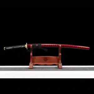 Handmade Japanese Samurai Katana Sword Pattern Steel Red Full Tang Blade Bamboo Knot Red Saya