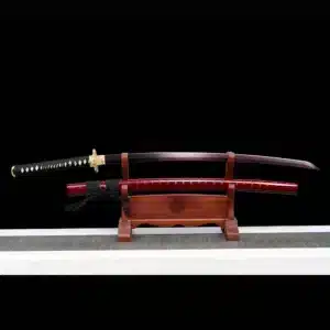 Handmade Japanese Samurai Katana Sword Pattern Steel Red Full Tang Blade Bamboo Knot Red Saya