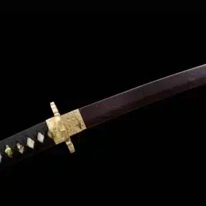 Handmade Japanese Samurai Katana Sword Pattern Steel Red Full Tang Blade Bamboo Knot Red Saya