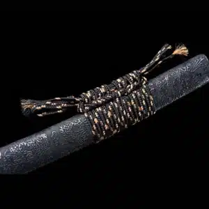 Handmade Japanese Samurai Katana Sword Pattern Steel Red Full Tang Blade Black Saya Copper Fitting