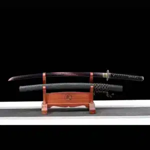 Handmade Japanese Samurai Katana Sword Pattern Steel Red Full Tang Blade Black Saya Copper Fitting