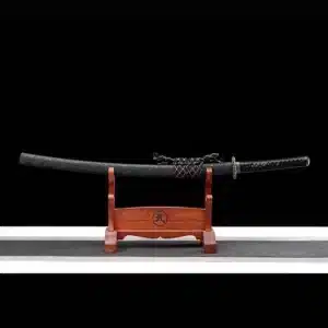 Handmade Japanese Samurai Katana Sword Pattern Steel Red Full Tang Blade Black Saya Copper Fitting