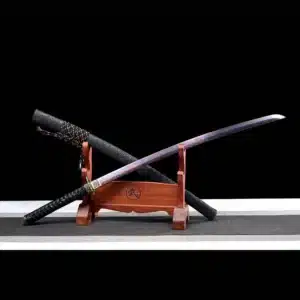 Handmade Japanese Samurai Katana Sword Pattern Steel Red Full Tang Blade Black Saya Copper Fitting