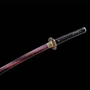 Handmade Japanese Samurai Katana Sword Pattern Steel Red Full Tang Blade Black Saya Copper Fitting