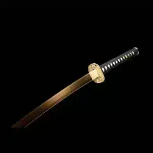 Handmade Japanese Samurai Katana Sword Pattern Steel Red Full Tang Blade Yellow Saya Copper Fitting