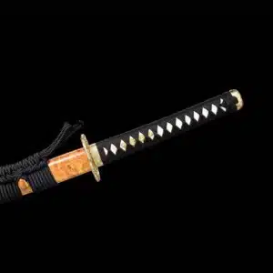 Handmade Japanese Samurai Katana Sword Pattern Steel Red Full Tang Blade Yellow Saya Copper Fitting