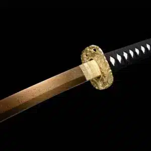 Handmade Japanese Samurai Katana Sword Pattern Steel Red Full Tang Blade Yellow Saya Copper Fitting