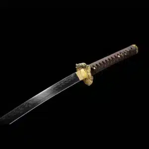 Handmade Japanese Samurai Katana Sword T Steel Black Mirror Polished With Hamon Yellow Saya