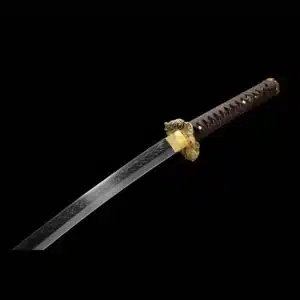 Handmade Japanese Samurai Katana Sword T Steel Black Mirror Polished With Hamon Yellow Saya