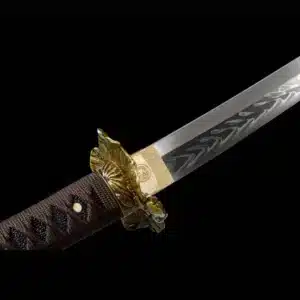 Handmade Japanese Samurai Katana Sword T Steel Black Mirror Polished With Hamon Yellow Saya