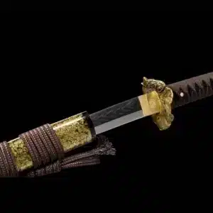 Handmade Japanese Samurai Katana Sword T Steel Black Mirror Polished With Hamon Yellow Saya