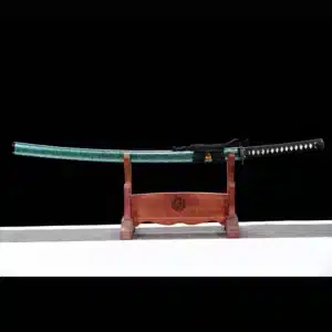 Handmade Japanese Samurai Katana Sword T Steel Blade Blue Baked With Green Scabbard Copper Fitting