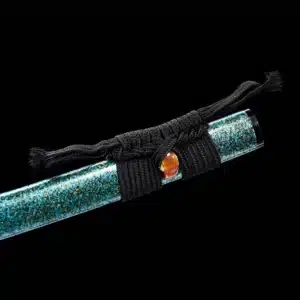 Handmade Japanese Samurai Katana Sword T Steel Blade Blue Baked With Green Scabbard Copper Fitting