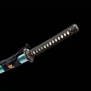 Handmade Japanese Samurai Katana Sword T Steel Blade Blue Baked With Green Scabbard Copper Fitting