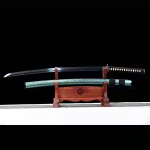 Handmade Japanese Samurai Katana Sword T Steel Blade Blue Baked With Green Scabbard Copper Fitting