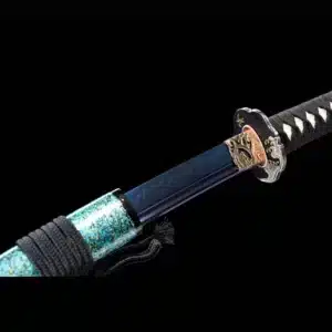 Handmade Japanese Samurai Katana Sword T Steel Blade Blue Baked With Green Scabbard Copper Fitting