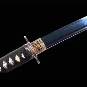 Handmade Japanese Samurai Katana Sword T Steel Blade Blue Baked With Green Scabbard Copper Fitting