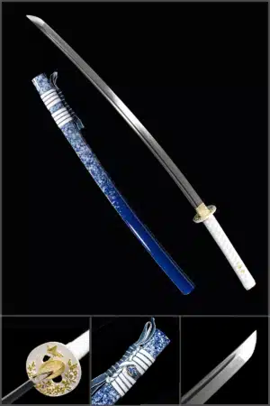 Handmade Japanese Samurai Katana Sword T Steel Full Tang Blade With Bo Hi Snowflake Blue Saya