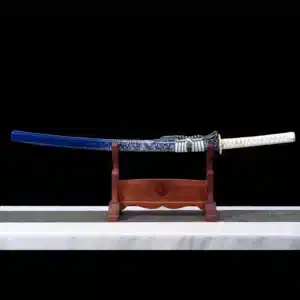 Handmade Japanese Samurai Katana Sword T Steel Full Tang Blade With Bo Hi Snowflake Blue Saya