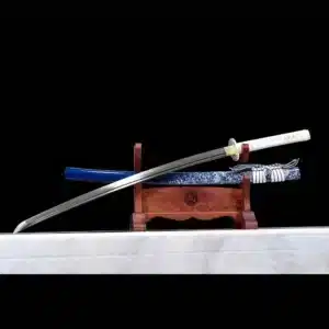 Handmade Japanese Samurai Katana Sword T Steel Full Tang Blade With Bo Hi Snowflake Blue Saya