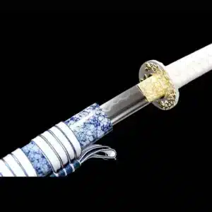 Handmade Japanese Samurai Katana Sword T Steel Full Tang Blade With Bo Hi Snowflake Blue Saya