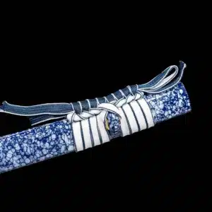 Handmade Japanese Samurai Katana Sword T Steel Full Tang Blade With Bo Hi Snowflake Blue Saya