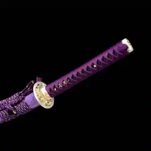 Handmade Japanese Samurai Katana Sword T Steel Full Tang With Hamon Mirror Polished Purple Scabbard Copper Tusba