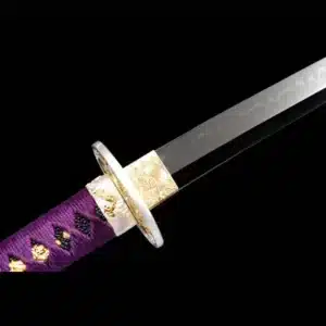 Handmade Japanese Samurai Katana Sword T Steel Full Tang With Hamon Mirror Polished Purple Scabbard Copper Tusba