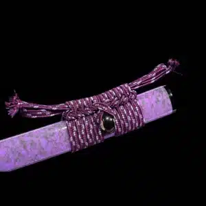 Handmade Japanese Samurai Katana Sword T Steel Full Tang With Hamon Mirror Polished Purple Scabbard Copper Tusba