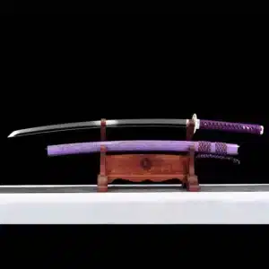 Handmade Japanese Samurai Katana Sword T Steel Full Tang With Hamon Mirror Polished Purple Scabbard Copper Tusba