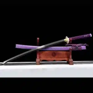 Handmade Japanese Samurai Katana Sword T Steel Full Tang With Hamon Mirror Polished Purple Scabbard Copper Tusba